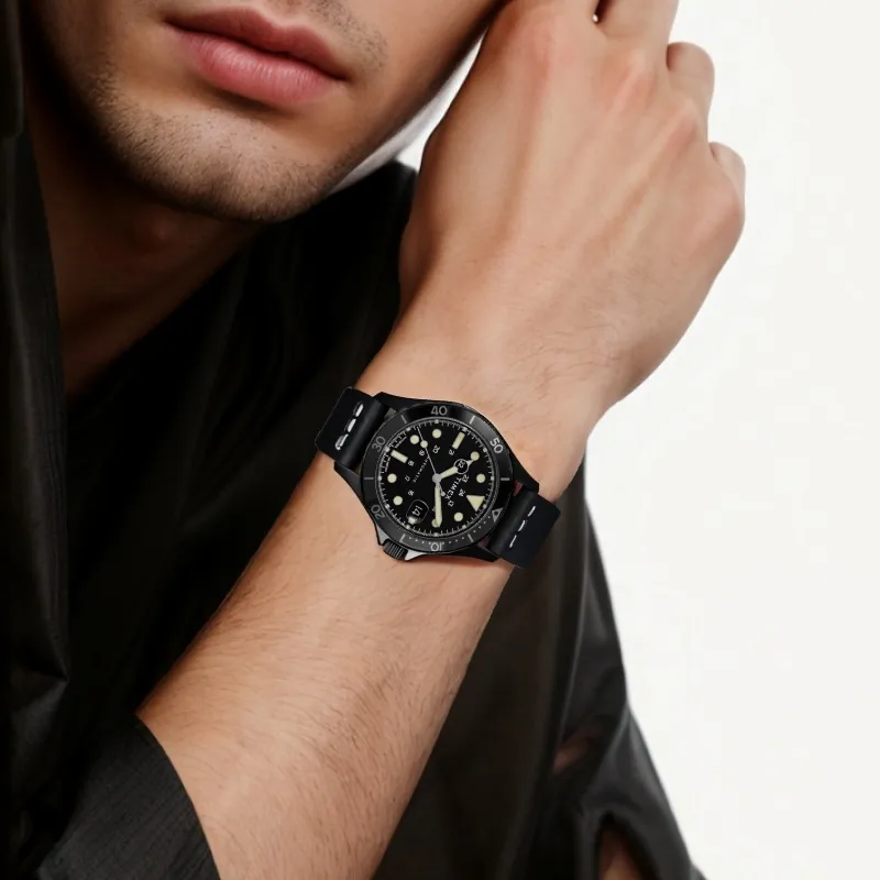 TIMEX Navi Xl Collection Wrist Watch Automatic Mechanical Movement Leather Watch Bands 41mm Black Dial Men's Watches-3