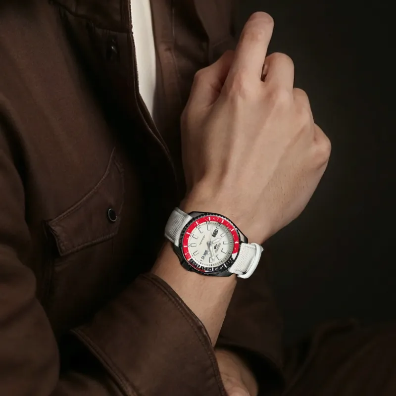 SEIKO Street Fighter Collection Automatic Mechanical Movement Leather Strap Watch Men's Watches White Dial-3