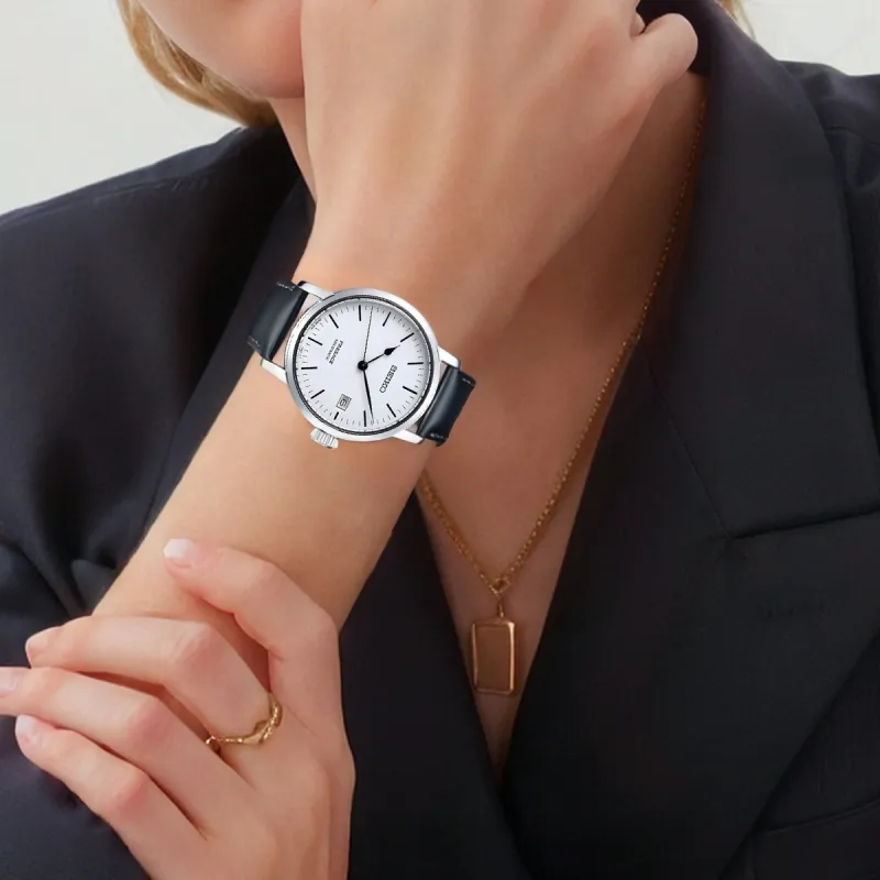 SEIKO Presage Series Automatic Mechanical Movement Leather Strap Watch 39.9mm Women's Watch White Dial-2