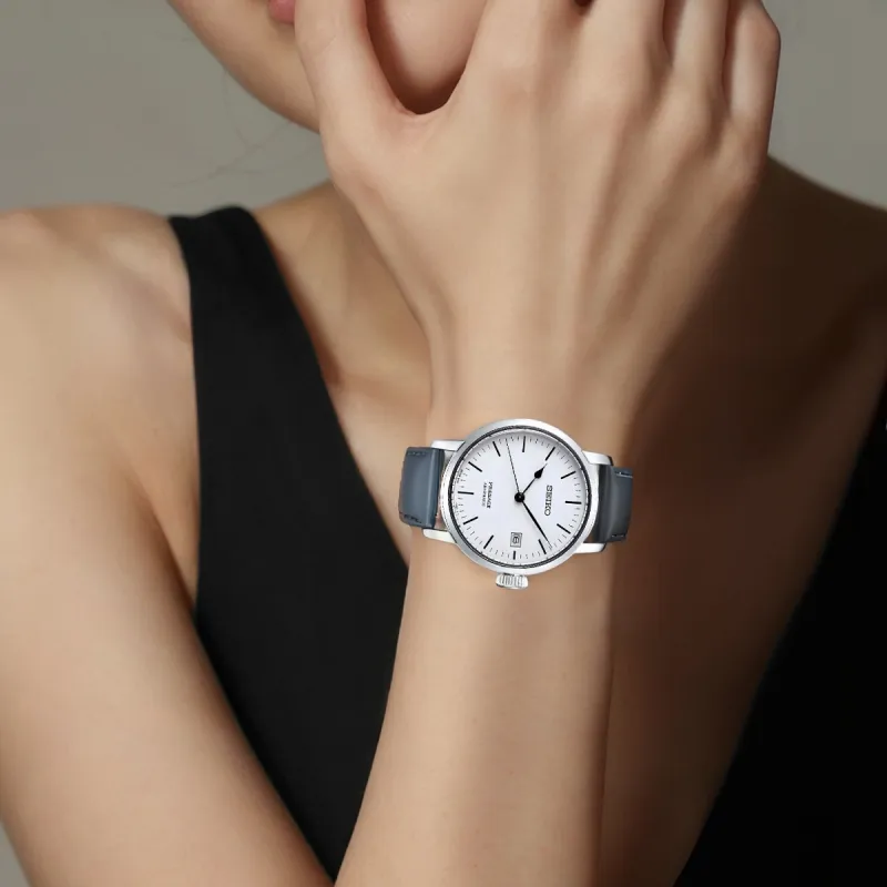SEIKO Presage Series Automatic Mechanical Movement Leather Strap Watch 39.9mm Women's Watch White Dial-3