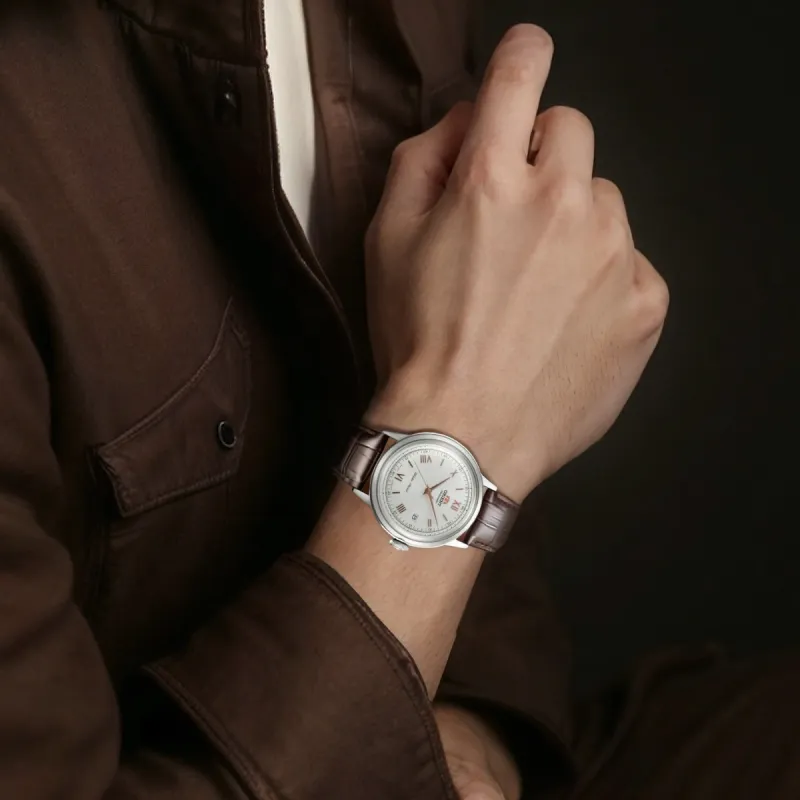 ORIENT Automatic Mechanical Movement Cow Leather Strap Watch 41mm Men's Watches Silver Dial-3
