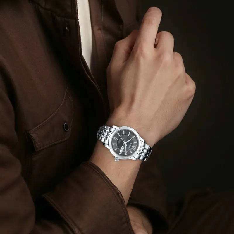 CITIZEN Automatic Mechanical Movement Stainless Steel Strap Watch 40mm Men's Watches Black Dial-3
