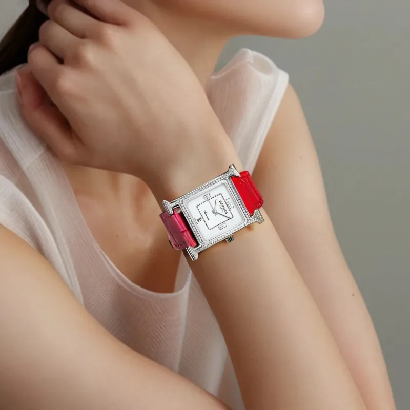 HERMES Heure H Wrist Watch Automatic Mechanical Movement Cowhide Strap White Dial Women's-1