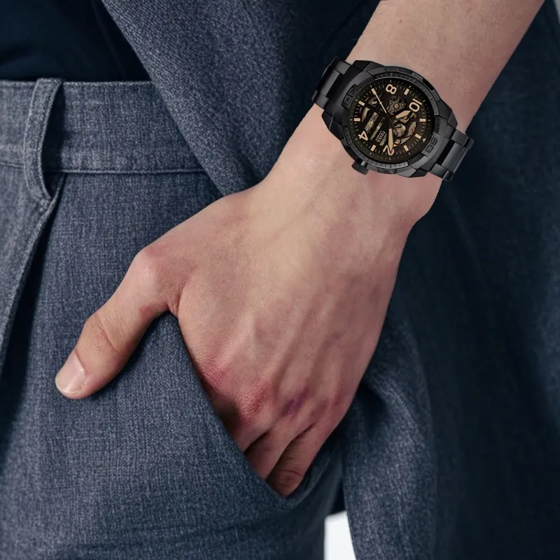 FOSSIL Wrist Watch Automatic Mechanical Movement Stainless Steel Strap 48mm Black Dial Men's Watches-4