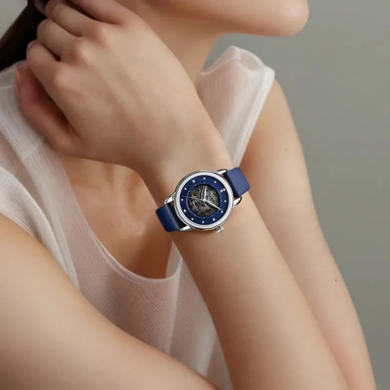 Fiyta DLA802087.WLL Automatic Mechanical Movement Leather Strap Watch Women's Watch Blue Dial-2