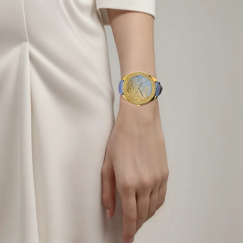 GUESS Wrist Watch Automatic Mechanical Movement Leather Watch Bands 44.5mm Yellow Watch Dial Women's Watch-1
