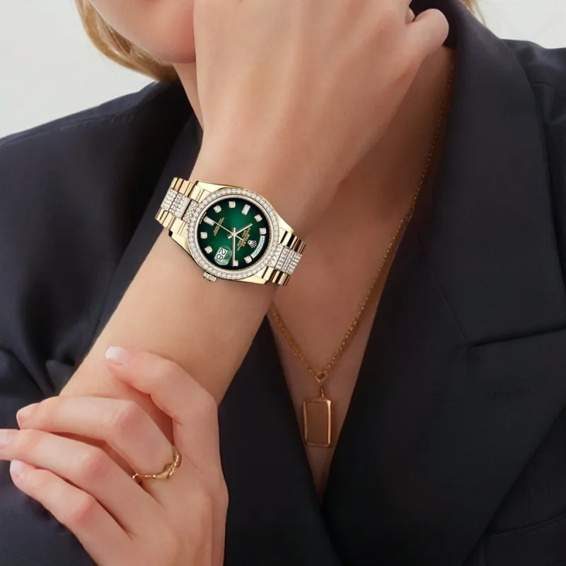 ROLEX Week type Calendar Automatic Mechanical Movement Women's Watch Watch 36mm Green Dial Gold Watch Case Gold Strap-2