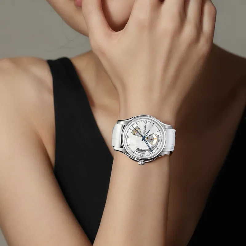 HAMILTON Jazz Series Automatic Mechanical Movement Unisex Watch 42mm White Dial Stainless Steel Case Leather Strap-3