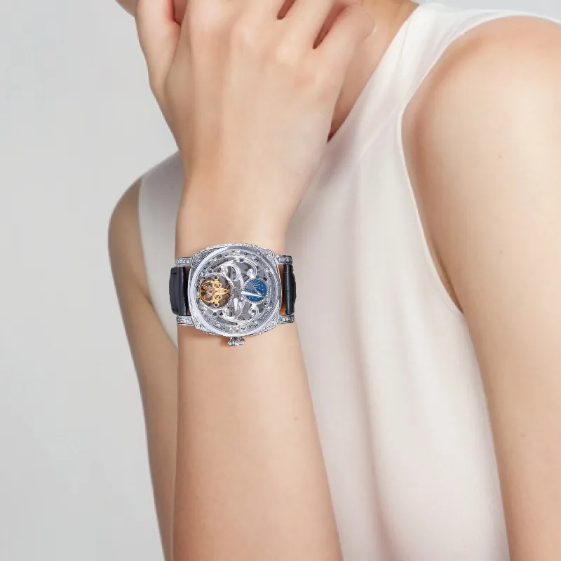 VRQ Faith Series Automatic Mechanical Movement Genuine Leather Strap Watch Women's Watch Cut-Out Dial-4