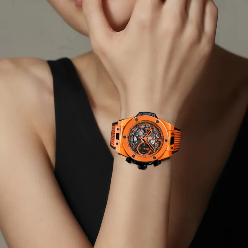 HUBLOT Automatic Mechanical Movement Unisex Watch 42mm Cut Out Dial Ceramic Watch Case Rubber Strap-1