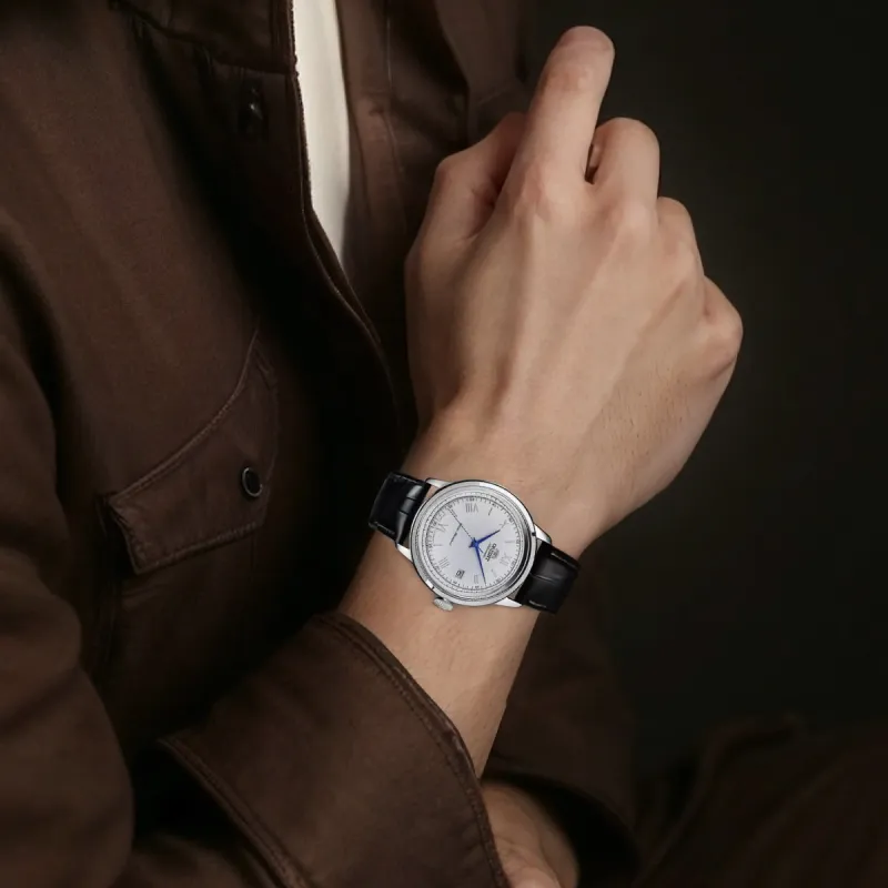 ORIENT Bambino Collection Automatic Mechanical Movement Leather Strap Watch 40.5mm Unisex White Dial-3