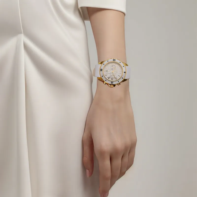 Folli Follie Wrist Watch Automatic Mechanical Movement Silicone Strap 45mm White Dial Women's Watch WF8G031ZEW-1