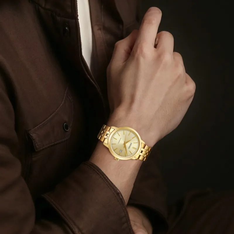 SEIKO SELECTION Automatic Mechanical Movement Gold Plated Stainless Steel Strap Watch 41.2mm Men's Watches Gold Dial-4