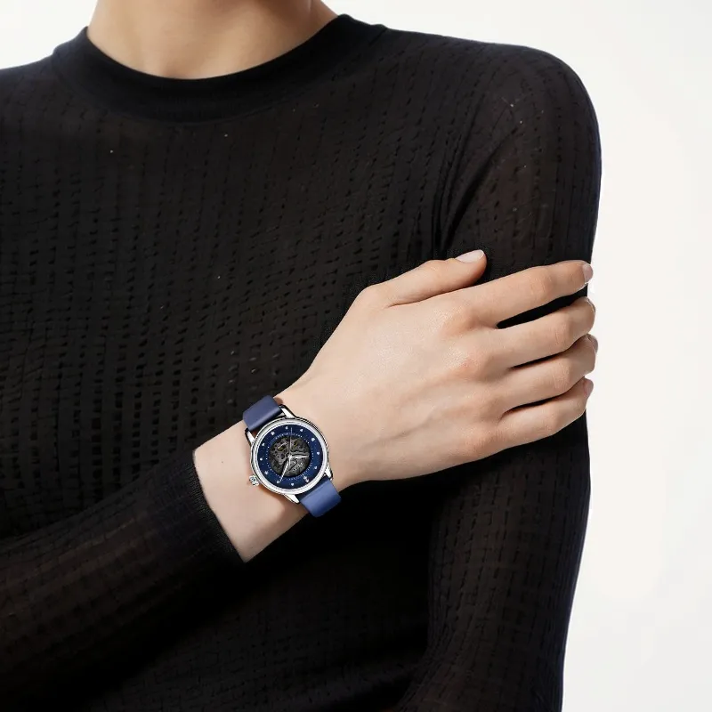 Fiyta DLA802087.WLL Automatic Mechanical Movement Leather Strap Watch Women's Watch Blue Dial-3