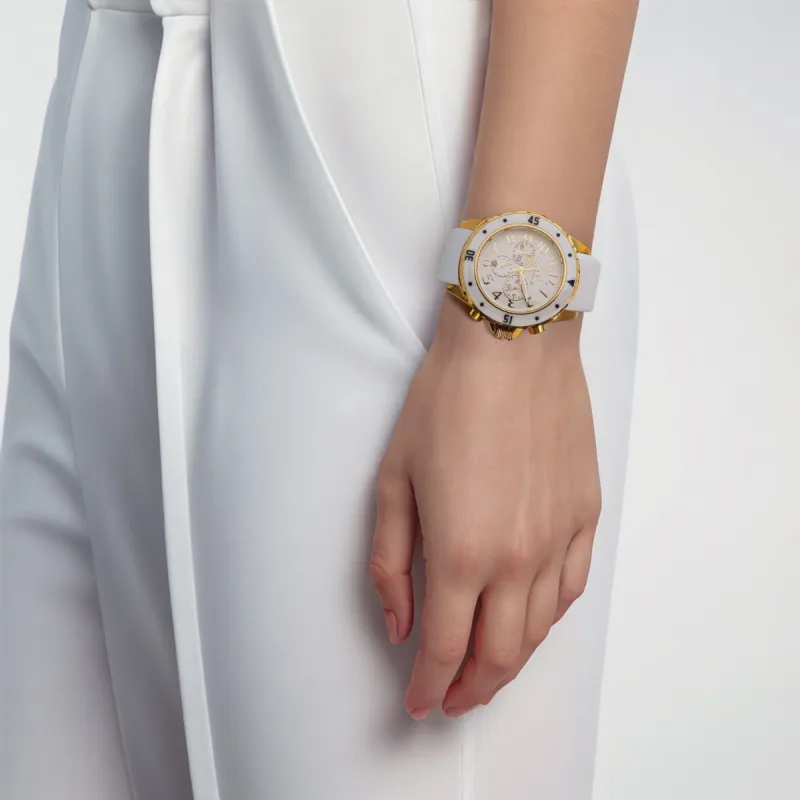 Folli Follie Wrist Watch Automatic Mechanical Movement Silicone Strap 45mm White Dial Women's Watch WF8G031ZEW-3