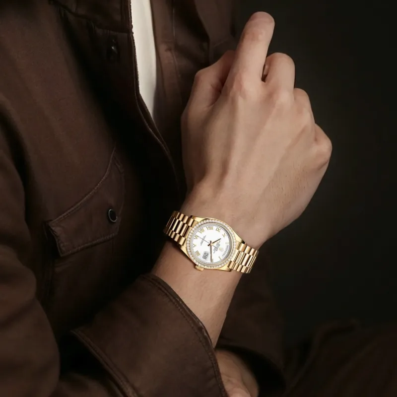 ROLEX Automatic Mechanical Movement Men's Watches Watch 36mm White Dial Gold Watch Case 18ct Gold Strap-2