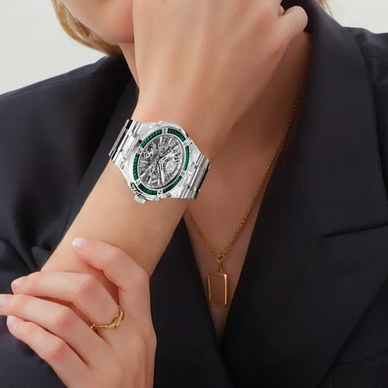 HUBLOT BIG BANG Collection Automatic Mechanical Movement Unisex Watch 43mm Cut Out Dial Sapphire Glass Strap-3