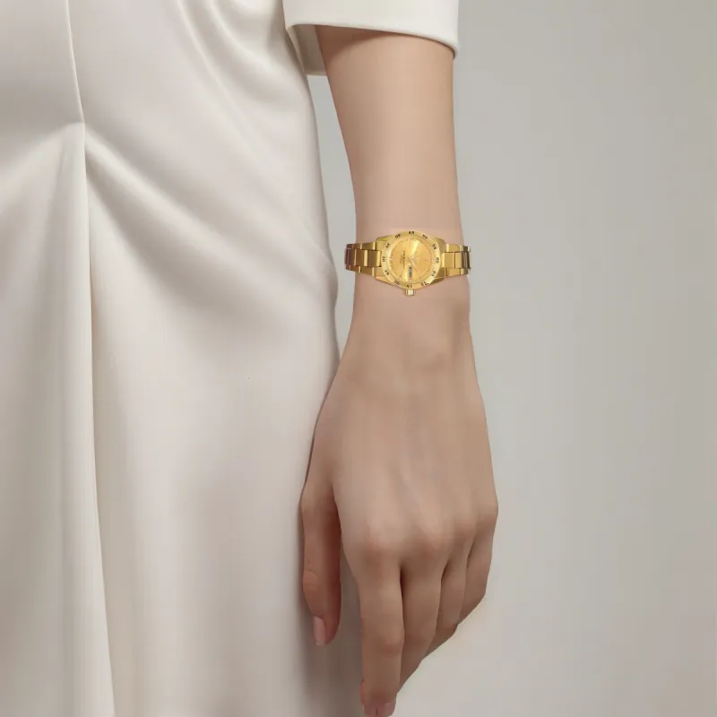 SEIKO 5 Sports Collection Automatic Mechanical Movement Stainless Steel Strap Watch 28mm Women's Watch Gold Dial-2