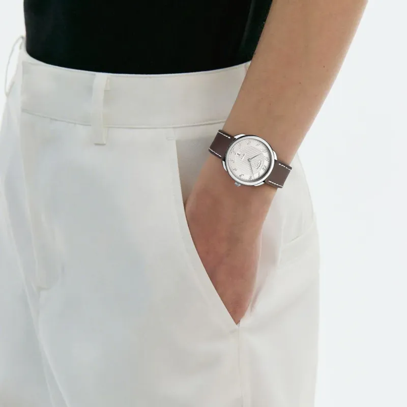 HERMES Wrist Watch Automatic Mechanical Movement Cowhide Strap 40mm White Dial Men's Watches-4