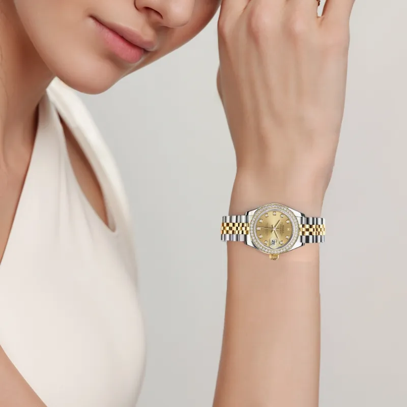 ROLEX Women's Apparel Log Series Automatic Mechanical Movement Women's Watch Watch 28mm Gold Dial Oystersteel Case-4