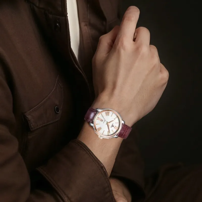 EBOHR Premium Collection Automatic Mechanical Movement Genuine Leather Strap Watch Men's Watches White Dial-5