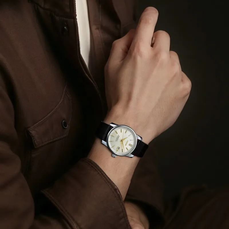 SEIKO Automatic Mechanical Movement Genuine Leather Strap Watch Men's Watches White Dial-4