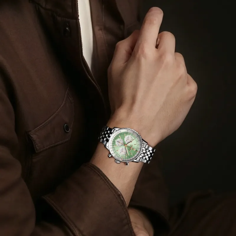BREITLING Aviation Chronometer Automatic Mechanical Movement Men's Watches Watch 41mm Green Dial-6