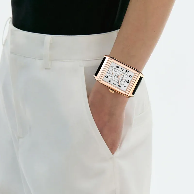 JAEGER-LECOULTRE REVERSO Manual Mechanical Movement Men's Watch 47*28.3mm White Dial 18K Rose Gold Watch Case-3