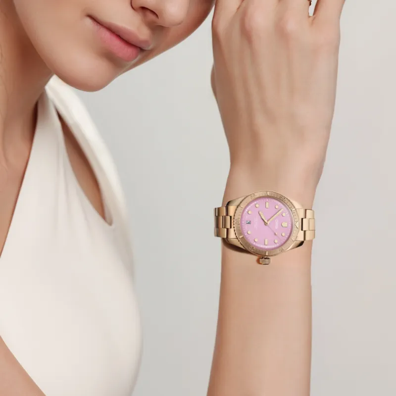 Oris Diving Collection Automatic Mechanical Movement Unisex Watch 38mm Pink Watch Dial Bronze Watch Case-3