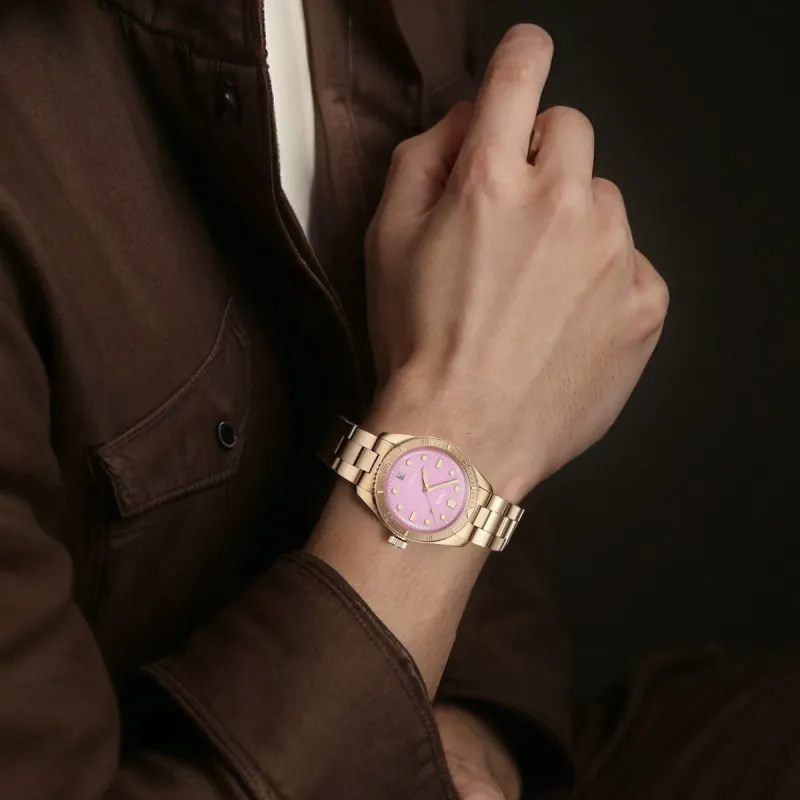 Oris Diving Collection Automatic Mechanical Movement Unisex Watch 38mm Pink Watch Dial Bronze Watch Case-4
