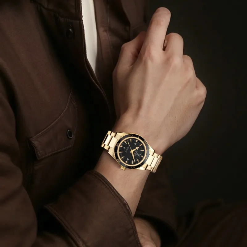 OMEGA Seahorse Series Heritage Watch Automatic Mechanical Movement Men's Watches Watch 41mm Gold Dial 18K Gold Strap-4