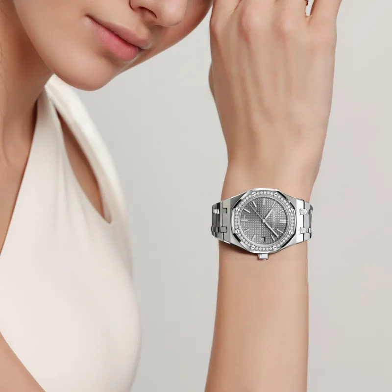 AUDEMARS PIGUET Royal Oak Series Automatic Mechanical Movement Women's Watch 37mm Gray Dial Stainless Steel Watchband-4