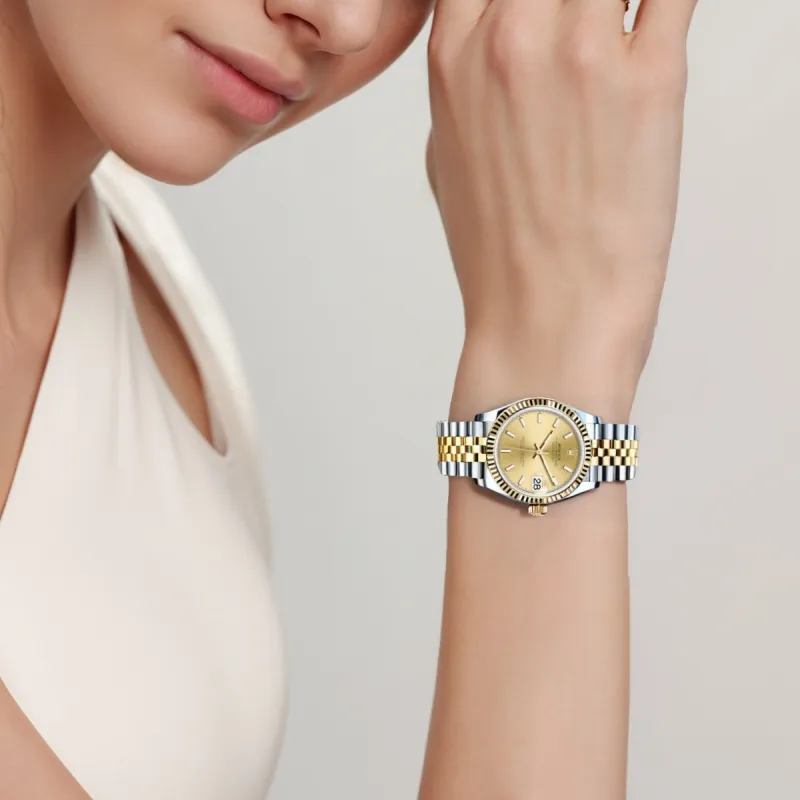 ROLEX Log Series Automatic Mechanical Movement Women's Watch Gold Dial Oystersteel Case Oystersteel Strap-2