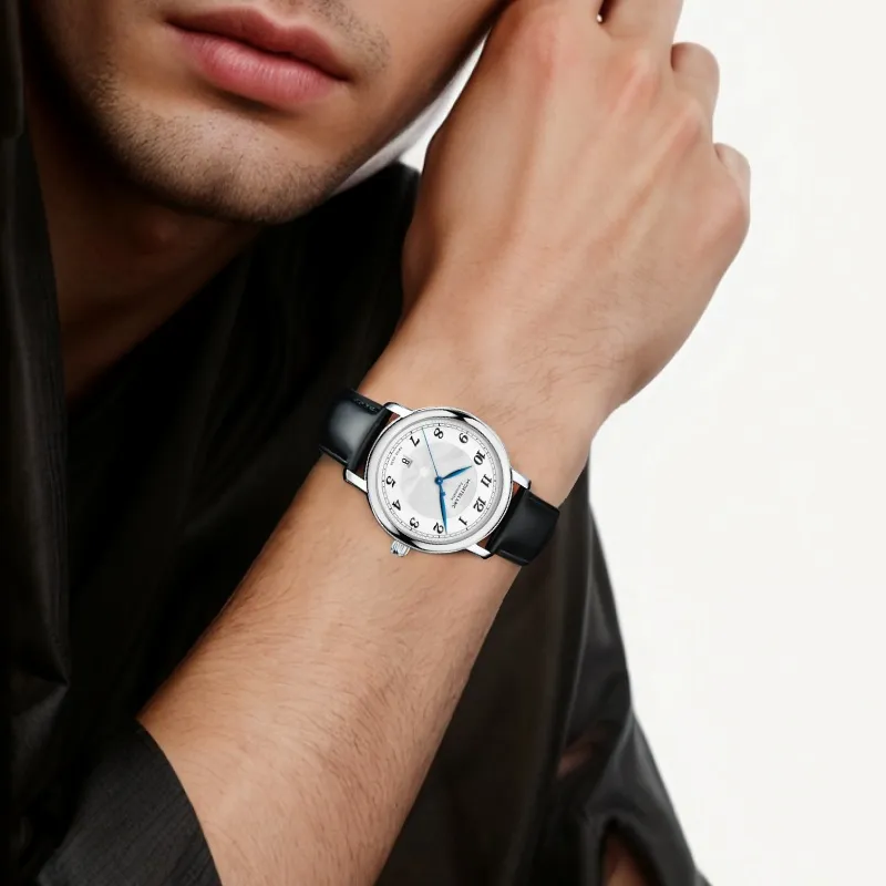 MONTBLANC Mechanical Movement Men's Watches Watch 39mm White Dial Stainless Steel Case Genuine Leather Strap-2