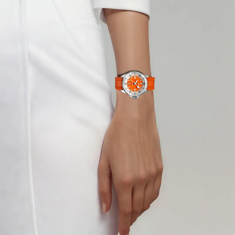 BREITLING Super Ocean Collection Automatic Mechanical Movement Unisex Watch 36mm Orange Watch Dial Stainless Steel Case-3