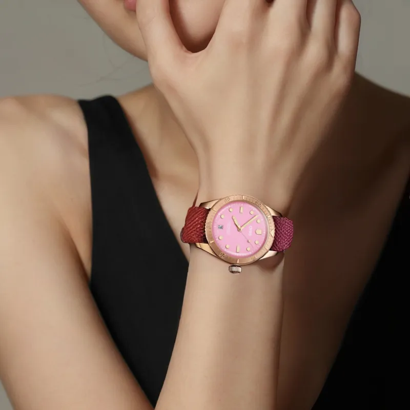 Oris Automatic Mechanical Movement Unisex Watch 38mm Pink Watch Dial Bronze Watch Case Fabric Strap-4