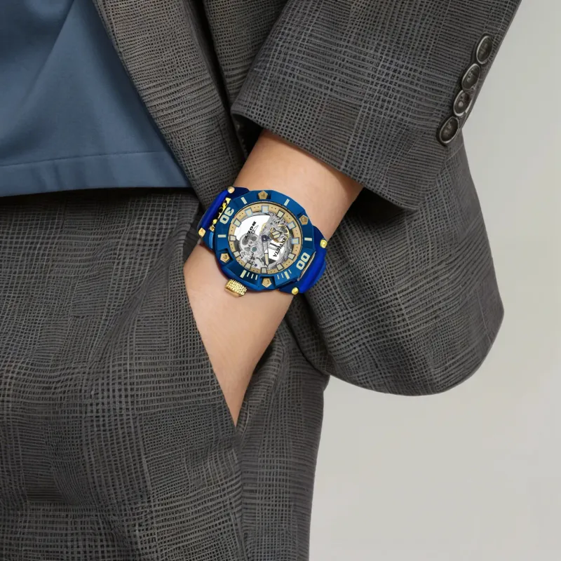 INVICTA Wrist Watch Automatic Mechanical Movement Silicone Strap 52mm Cut-Out Dial Men's Watches-1