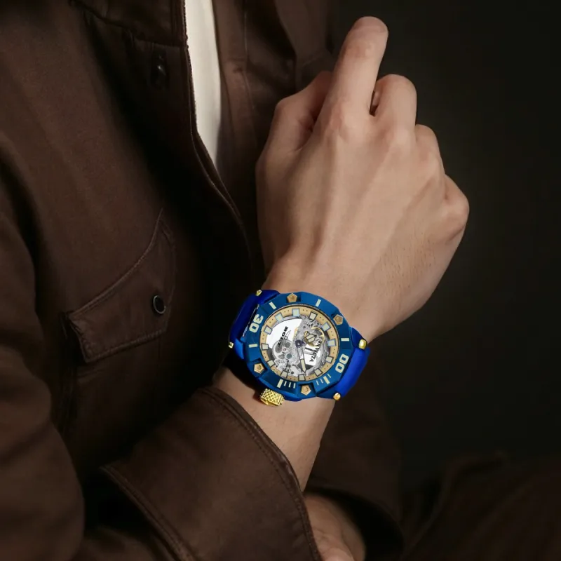 INVICTA Wrist Watch Automatic Mechanical Movement Silicone Strap 52mm Cut-Out Dial Men's Watches-3