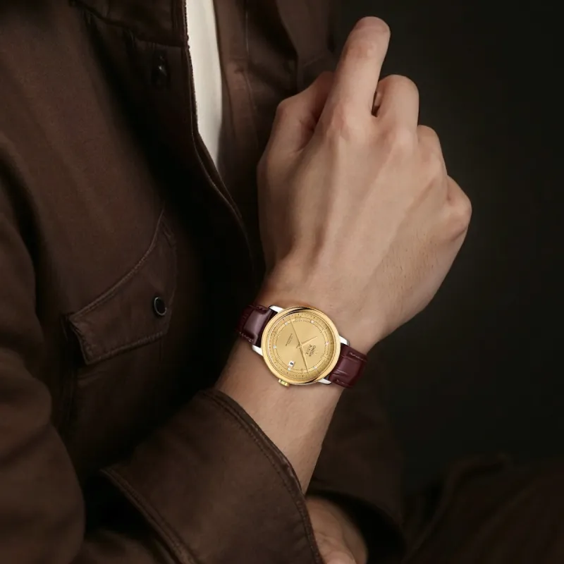 OMEGA Automatic Mechanical Movement Men's Watches Watch 40mm Gold Dial Stainless Steel Watch Case-5