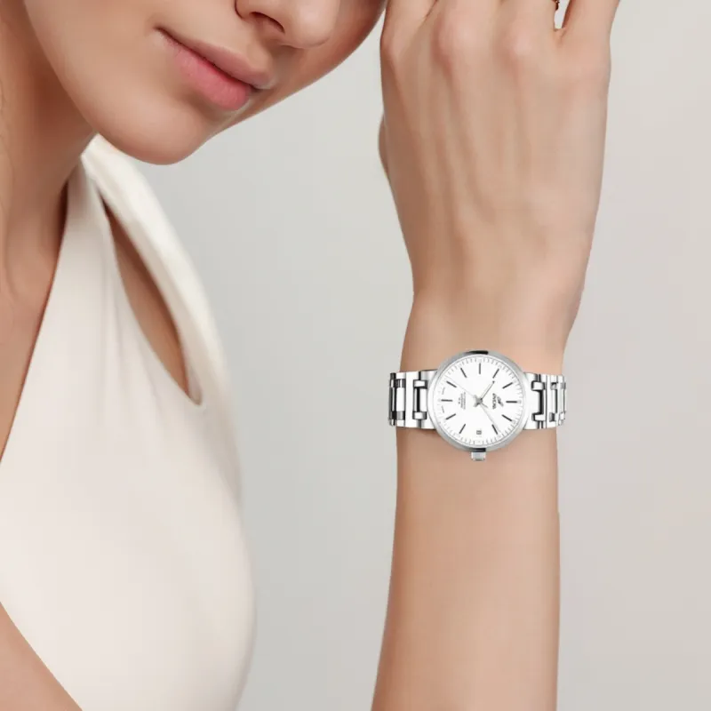ENICAR Automatic Mechanical Movement Women's Watch 33mm White Dial Stainless Steel Case Stainless Steel Watchband-1