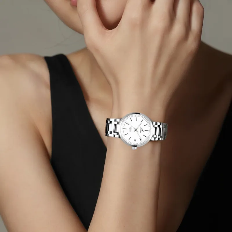 ENICAR Automatic Mechanical Movement Women's Watch 33mm White Dial Stainless Steel Case Stainless Steel Watchband-4