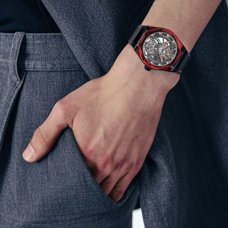 GP Laurel Series Automatic Mechanical Movement Men's Watches Watch 44mm Cut Out Dial Titanium Watch Case Rubber Strap-4