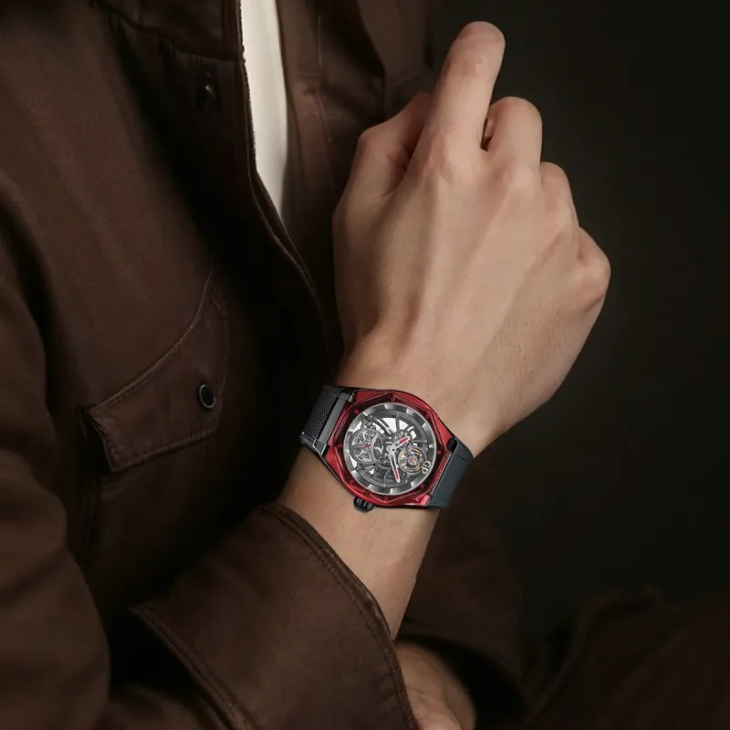 GP Laurel Series Automatic Mechanical Movement Men's Watches Watch 44mm Cut Out Dial Titanium Watch Case Rubber Strap-5