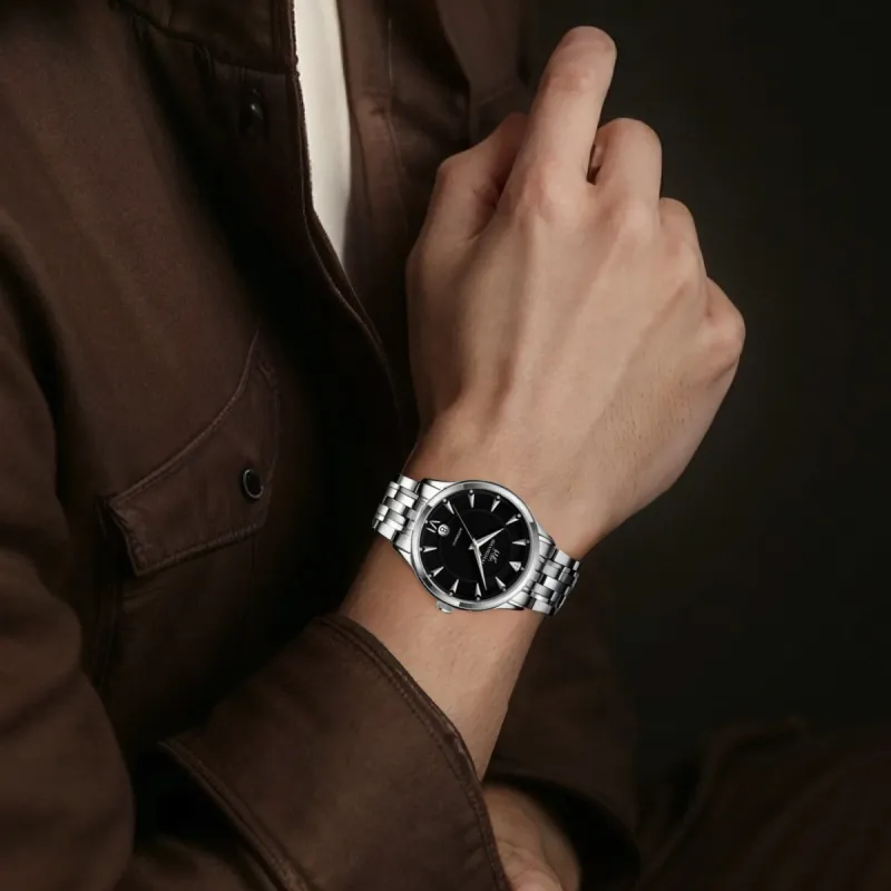 SHANGHAI Automatic Mechanical Movement Stainless Steel Watchband Watch Men's Watches Black Dial-4