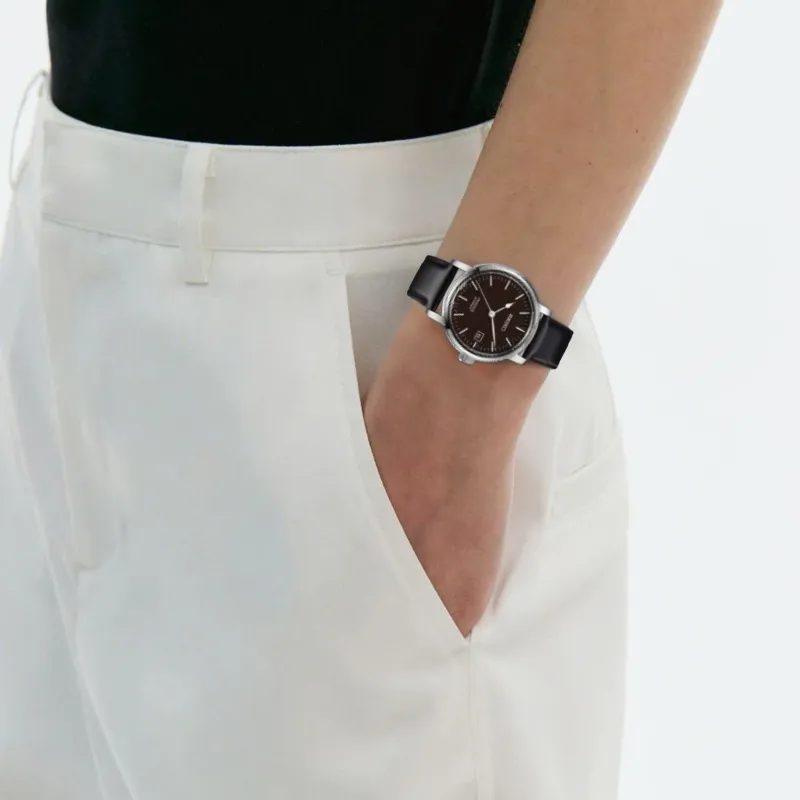 SEIKO Mechanical Movement Genuine Leather Strap Watch Men's Watches Black Dial-2