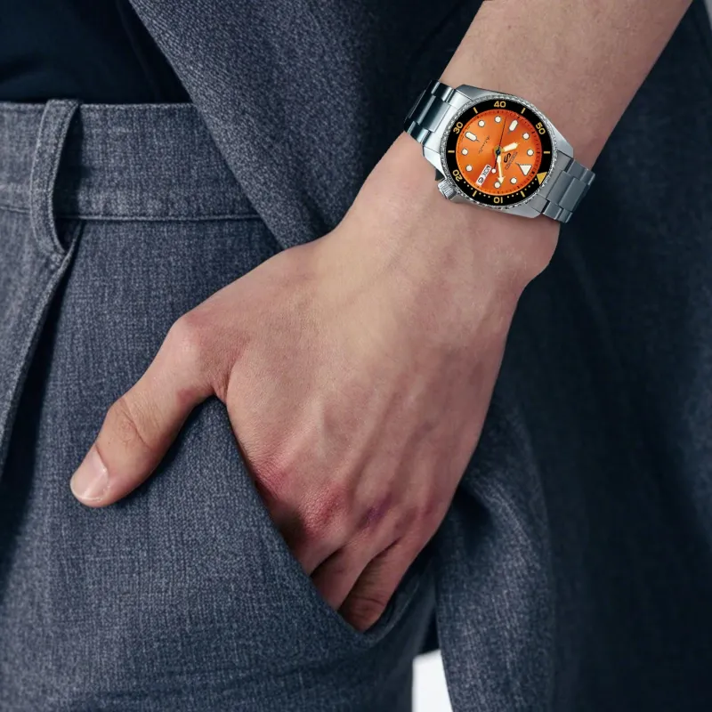 SEIKO Automatic/Manual Mechanical Movement Stainless Steel Strap Watch Men's Watches Orange Watch Dial-3
