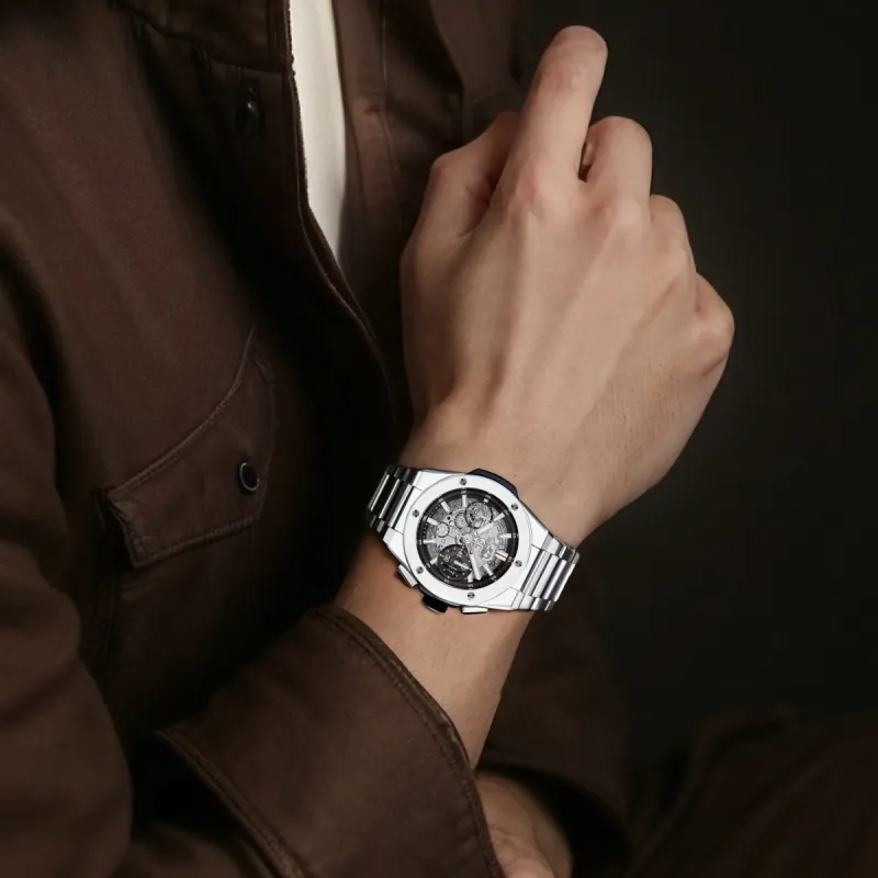 HUBLOT Men's Watches Watch Automatic Mechanical Movement 42mm Silver Dial Ceramic Watch Case Ceramic Strap-3