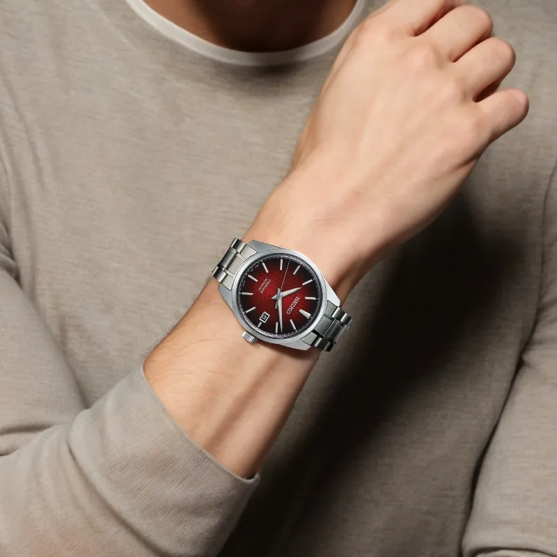 SEIKO Automatic Mechanical Movement Stainless Steel Strap Watch Men's Watches Red Watch Dial-3
