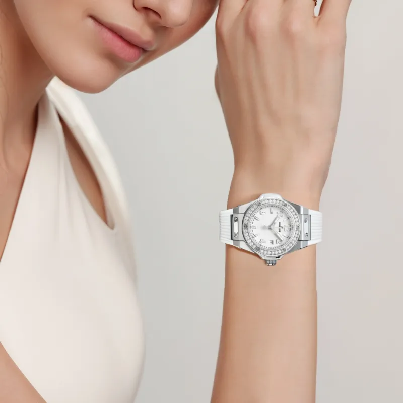 HUBLOT BIG BANG Collection Automatic Mechanical Movement Unisex Watch 33mm White Dial Stainless Steel Case Rubber Strap-2