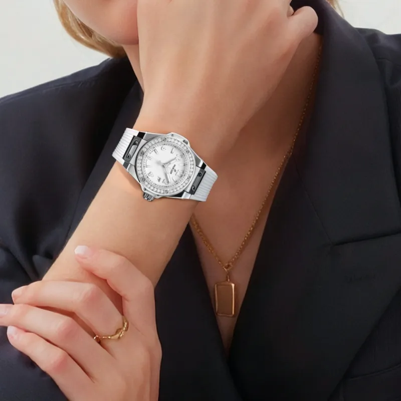 HUBLOT BIG BANG Collection Automatic Mechanical Movement Unisex Watch 33mm White Dial Stainless Steel Case Rubber Strap-3